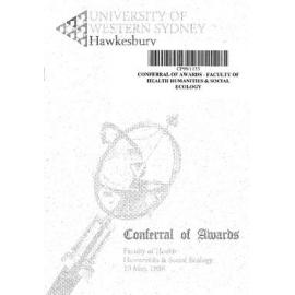 Graduation Ceremony - University of Western Sydney Hawkesbury (UWSH) - Programme & Recipients - Faculty of Health, Humanities and Social Ecology - 10 May 1996