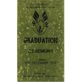 Graduation Ceremony - Nepean College of Advanced Education (NCAE) - Programme & Recipients - 12 December 1974