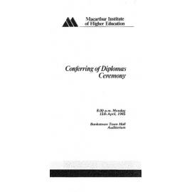 Graduation Ceremony - Macarthur Institute of Higher Education (MIHE) - Programme & Recipients - 1985