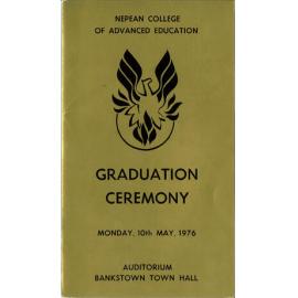 Graduation Ceremony - Nepean College of Advanced Education (NCAE) - Programme & Recipients - 10 May 1976