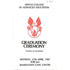 Graduation Ceremony - Nepean College of Advanced Education (NCAE) - Programme & Recipients - School of Health Studies & School of Education - 28 Mar 1988
