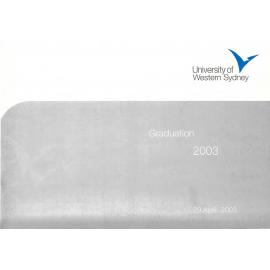 Graduation Ceremony - University of Western Sydney (UWS) - Programme & Recipients - 29 April 2003