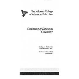 Graduation Ceremony - Milperra College of Advanced Education (MCAE) - Programme & Recipients - 1981