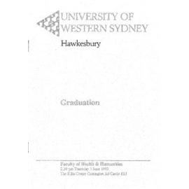 Graduation Ceremony - University of Western Sydney Hawkesbury (UWSH) - Programme & Recipients - Faculty of Health & Humanities - 3 Jun 1993