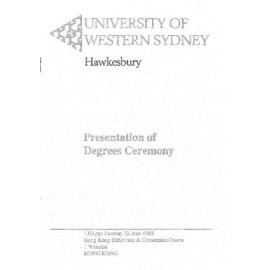 Graduation Ceremony - University of Western Sydney Hawkesbury (UWSH) - Programme & Recipients - Hong Kong - 22 Jun 1993
