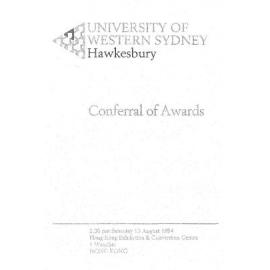 Graduation Ceremony - University of Western Sydney Hawkesbury (UWSH) - Programme & Recipients - Hong Kong - 13 Aug 1994