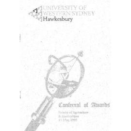 Graduation Ceremony - University of Western Sydney Hawkesbury (UWSH) - Programme & Recipients - Faculty of Agriculture & Horticulture - 11 May 1995