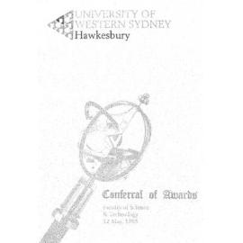 Graduation Ceremony - University of Western Sydney Hawkesbury (UWSH) - Programme & Recipients - Faculty of Science & Technology - 12 May 1995