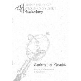 Graduation Ceremony - University of Western Sydney Hawkesbury (UWSH) - Programme & Recipients - Faculty of Management - 9 May 1996