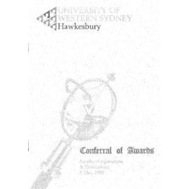 Graduation Ceremony - University of Western Sydney Hawkesbury (UWSH) - Programme & Recipients - Faculty of Agriculture & Horticulture - 9 May 1996