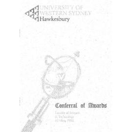 Graduation Ceremony - University of Western Sydney Hawkesbury (UWSH) - Programme & Recipients - Faculty of Science & Technology - 11 May 1996