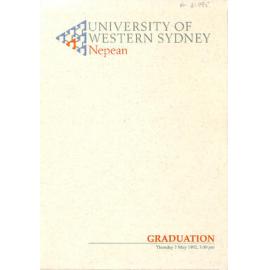 Graduation Ceremony - University of Western Sydney Nepean (UWSN) - Programme & Recipients - Faculty of Humanities & Social Justice/ Faculty of Visual & Performing Arts/ Faculty of Commerce/ Faculty of Education - 7 May 1992