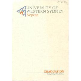Graduation Ceremony - University of Western Sydney Nepean (UWSN) - Programme & Recipients - Faculty of Education/ Faculty of Commerce/ Faculty of Health Studies/ Faculty of Health Studies/ Faculty of Visual & Performing Arts - 8 May 1992
