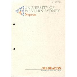 Graduation Ceremony - University of Western Sydney Nepean (UWSN) - Programme & Recipients - Faculty of Visual & Performing Arts/ Faculty of Science & Technology/ Faculty of Health Studies - 14 October 1992