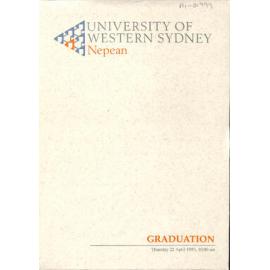 Graduation Ceremony - University of Western Sydney Nepean (UWSN) - Programme & Recipients - Faculty of Education/ Faculty of Health Studies/ Faculty of Visual & Performing Arts/ Faculty of Commerce - 22 April 1993