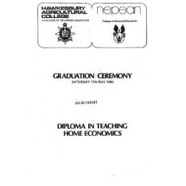 Graduation Ceremony - Hawkesbury Agricultural College of Advanced Education (HACAE) and Nepean College of Advanced Education (NCAE) - Programme & Recipients - Diploma in Teaching (Home Economics) - 17 May 1980
