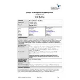 Learning Guide & Unit Outline - Accreditation Studies (UG) (100190) - Spring 2010