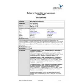 Learning Guide & Unit Outline - Accreditation Studies (PG) (101482) - Spring 2010