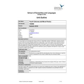 Learning Guide & Unit Outline - Youth Cultures and Moral Panics (100298) - Autumn 2010