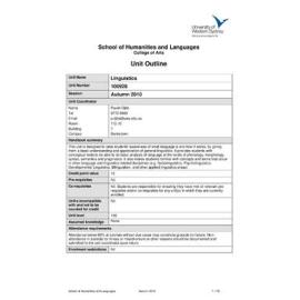 Learning Guide & Unit Outline - Linguistics (100928) - Autumn 2010