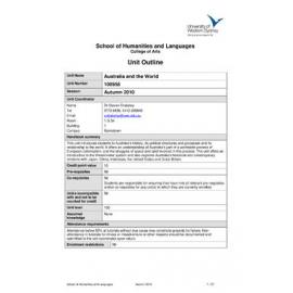 Learning Guide & Unit Outline - Australia and the World (100958) - Autumn 2010
