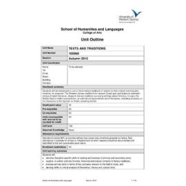 Learning Guide & Unit Outline - Texts and Traditions (100968) - Autumn 2010