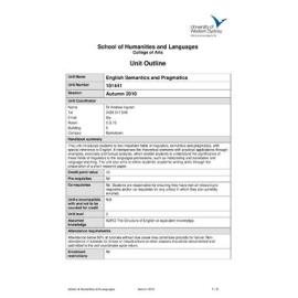 Learning Guide & Unit Outline - English Semantics and Pragmatics (101441) - Autumn 2010