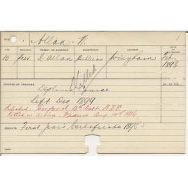 ALLAN, W (Hawkesbury Diploma of Agriculture (HDA) (First Year Certificate only))