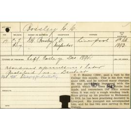 BOSSLEY, CC (Hawkesbury Diploma of Agriculture (HDA) (Withdrawn))