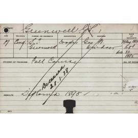 GREENWELL, George Stephen Smith (Diploma course)