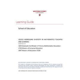Learning Guide - Addressing Diversity in Mathematics Teaching & Learning (102322) - Spring 2017