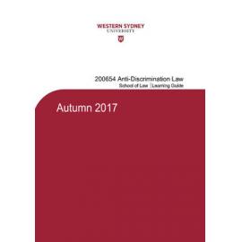 Learning Guide - Anti-Discrimination Law (200654) - Autumn 2017