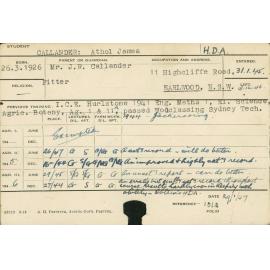 CALLANDER, Athol James (Hawkesbury Diploma of Agriculture (HDA))