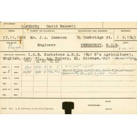 CAMERON, David Maxwell (Hawkesbury Diploma of Agriculture (HDA))