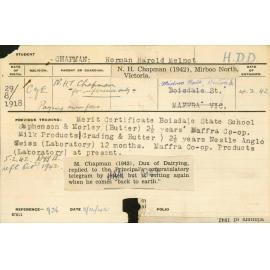 CHAPMAN, Norman Harold Melnot (Hawkesbury Diploma in Dairy (HDD) (Dux) (Honours Class I))