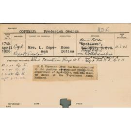 COPEMAN, Frederick George (Hawkesbury Diploma of Agriculture (HDA))