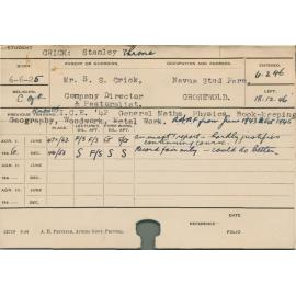 CRICK, Stanley Throne (Course Not Identified)