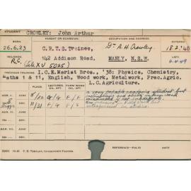 CROWLEY, John Arthur (Course Not Identified)