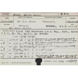 EVANS, Barrie Carver (Hawkesbury Diploma of Agriculture (HDA) (Honours Class II))