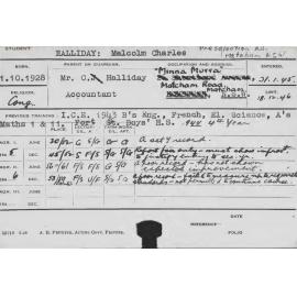 HALLIDAY, Malcolm Charles (Course Not Identified)