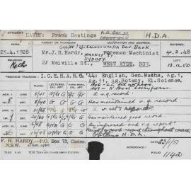 HARDY, Frank Hastings (Hawkesbury Diploma of Agriculture (HDA))