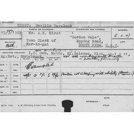 HIRST, Neville Havelock (Course Not Identified)