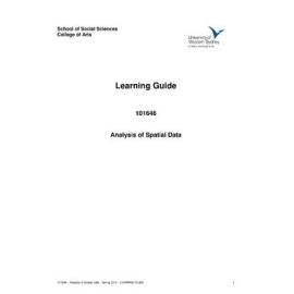 Learning Guide - Analysis of Spatial Data (101646) - Spring 2010