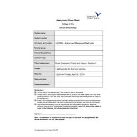 Learning Guide - Advanced Research Methods (101689) - Autumn 2010