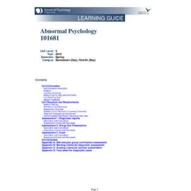 Learning Guide - Abnormal Psychology (101681) - Spring 2010