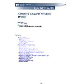 Learning Guide - Advanced Research Methods (101689) - Spring 2010