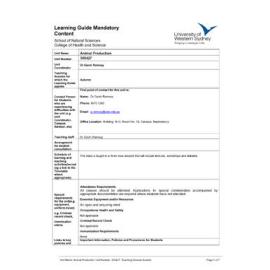 Learning Guide - Animal Production (300427) - Autumn 2010