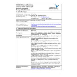 Learning Guide - Advanced Robotics (300599) - Autumn 2010
