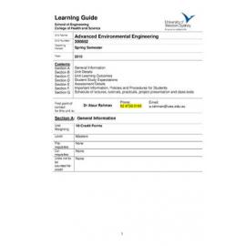 Learning Guide - Advanced Environmental Engineering (300602) - Spring 2010