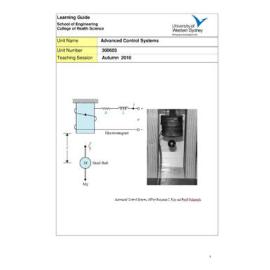 Learning Guide - Advanced Control Systems (300603) - Autumn 2010